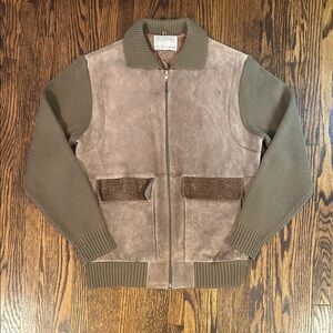 Vintage 70s Zip Up Knit Sweater with Suede Leather Front